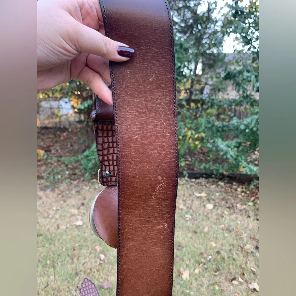 Vintage Oversized Leather Belt with Ornate Buckle
